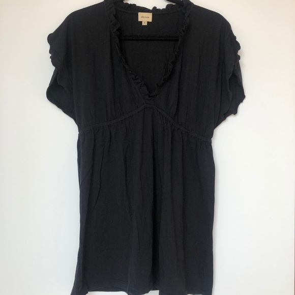 Ella Moss black V-neck cap sleeve t-shirt ruffle L - Picture 2 of 5